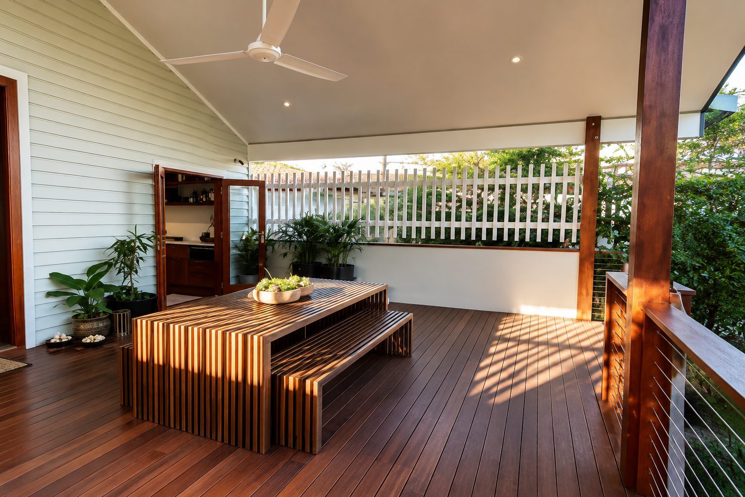 Covered timber deck by DAMAK Builders